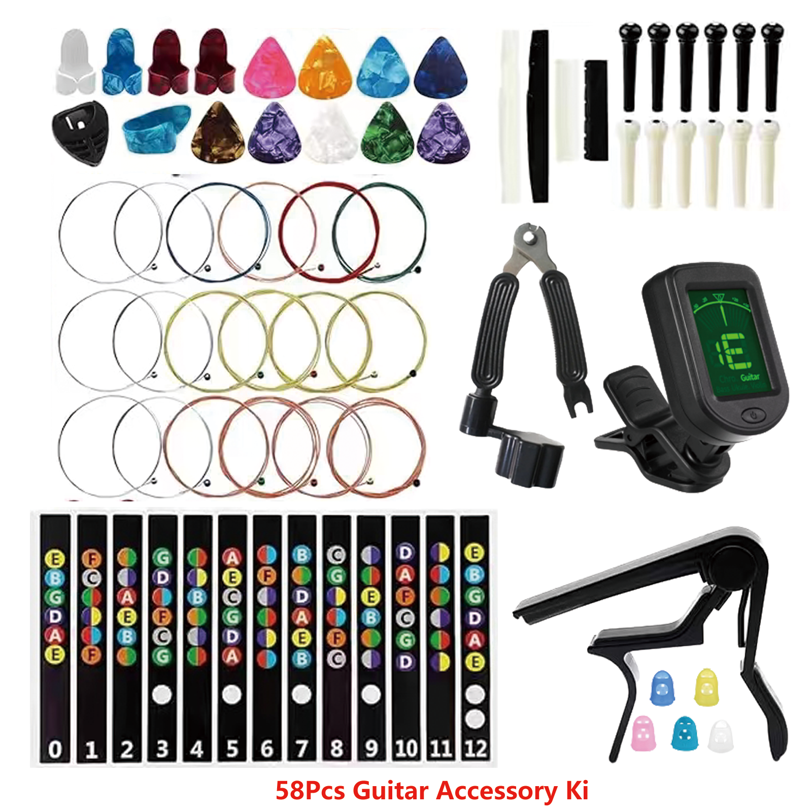 Guitar Capo Clip - 58-in-1 Guitar Accessory Set：Tuner, Capo,String Cutter,