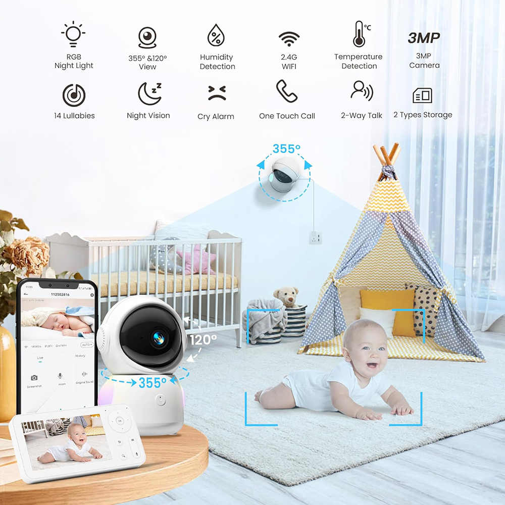 2K Baby Monitor with 2 Cameras - Audio Music Apps recension och pris